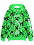 Minecraft Creeper 360 Derece Baskılı Kapüşonlu Erkek Çocuk Hoodie Sweatshirt Yeşil