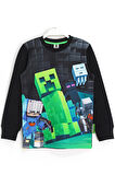 Minecraft 3d Dijital Baskı Erkek Çocuk Basic Sweatshirt Siyah
