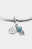 Mavi Taşlı Çiçek Charm | 925 Ayar Gümüş