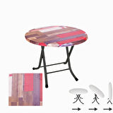Klasik Katlanır Werzalit Yuvarlak Tabla Masa 70cm  - Red Wood