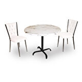 Indigo Werzalit Yuvarlak - Kapitoneli Fiskos Seti (90 cm çap) - Bianco Carrara Beyaz