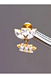 Titanyum Kalp Badem Dikdörtgen Zirkon Altın Titanyum 6x1.2mm Labret Piercing