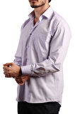 Lila Rahat Kesim Cepli Uzun Kol Regular Fit Erkek Gömlek  - 150-6