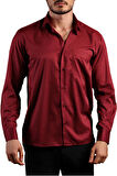 Bordo Rahat Kesim Micro Kumaş Kol Düğmeli Regular Fit Erkek Gömlek - 190-13