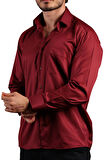 Bordo Rahat Kesim Micro Kumaş Kol Düğmeli Regular Fit Erkek Gömlek - 190-13