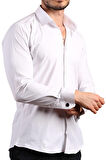 Beyaz Ekstra Dar Kesim Likralı Esnek Micro Kumaş Kol Düğmeli Slim Fit Erkek Gömlek - 195-1