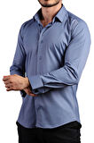 İndigo Ekstra Dar Kesim Likralı Esnek Micro Kumaş Kol Düğmeli Slim Fit Erkek Gömlek - 195-5