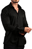 Siyah 8 Drop Ekstra Uzun Kol Dar Kesim Micro Kumaş Kol Düğmeli Slim Fit Erkek Gömlek - 197-6