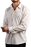 Krem 8 Drop Ekstra Uzun Kol Dar Kesim Micro Kumaş Kol Düğmeli Slim Fit Erkek Gömlek - 197-10