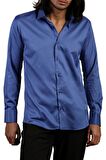 Saks Mavi Dar Kesim Micro Kumaş Kol Düğmeli Slim Fit Erkek Gömlek - 201-14