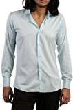Su Yeşili Mint Dar Kesim Micro Kumaş Kol Düğmeli Slim Fit Erkek Gömlek - 201-22