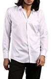 Beyaz Yakma Desenli Dar Kesim Micro Kumaş Kol Düğmeli Slim Fit Erkek Gömlek - 222-1
