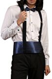 Krem Lacivert Taş Düğmeli Damatlık Ata Yaka Kol Düğmeli Slim Fit Smokin Gömlek - 009