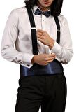 Krem Lacivert Taş Düğmeli Damatlık Ata Yaka Kol Düğmeli Slim Fit Smokin Gömlek - 009