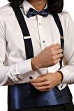 Krem Lacivert Taş Düğmeli Damatlık Ata Yaka Kol Düğmeli Slim Fit Smokin Gömlek - 009