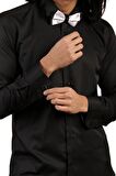 Siyah Düz Damatlık Ata Yaka Kol Düğmeli Slim Fit Smokin Gömlek - 010