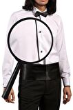 Beyaz Siyah Tek Bieli Damatlık Ata Yaka Kol Düğmeli Slim Fit Smokin Gömlek - 027