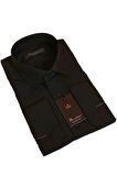 Siyah Dar Kesim Slim Fit Uzun Kol Düz Renk Erkek Gömlek  - 151-20