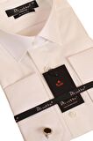 Krem 8 Drop Ekstra Uzun Kol Dar Kesim Micro Kumaş Kol Düğmeli Slim Fit Erkek Gömlek - 197-10