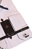 Beyaz Lacivert Bieli Yaka Dar Kesim Micro Kumaş Kol Düğmeli Slim Fit Erkek Gömlek - 200-1