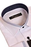 Beyaz Lacivert Bieli Yaka Dar Kesim Micro Kumaş Kol Düğmeli Slim Fit Erkek Gömlek - 200-3