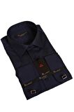 Lacivert Dar Kesim Micro Kumaş Kol Düğmeli Slim Fit Erkek Gömlek - 201-12