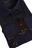 Lacivert Dar Kesim Micro Kumaş Kol Düğmeli Slim Fit Erkek Gömlek - 201-12