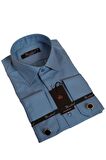 Turkuaz Mavi Dar Kesim Micro Kumaş Kol Düğmeli Slim Fit Erkek Gömlek - 201-18