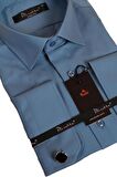 Turkuaz Mavi Dar Kesim Micro Kumaş Kol Düğmeli Slim Fit Erkek Gömlek - 201-18