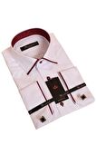 Beyaz Bordo Bieli Yaka Dar Kesim Micro Kumaş Kol Düğmeli Slim Fit Erkek Gömlek - 216-3