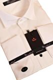 Krem Siyah Taş Düğmeli Damatlık Ata Yaka Kol Düğmeli Slim Fit Smokin Gömlek - 007