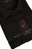Siyah Düz Damatlık Ata Yaka Kol Düğmeli Slim Fit Smokin Gömlek - 010