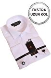 Beyaz Ekstra Uzun Kol 8 Drop Damatlık Ata Yaka Kol Düğmeli Slim Fit Smokin Gömlek - 013