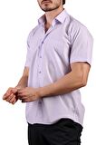 Lila Kısa Kol Rahat Kesim Cepli Regular Fit Erkek Gömlek  - 500-6