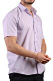Lila Kısa Kol Rahat Kesim Cepli Regular Fit Erkek Gömlek  - 500-6