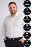 Krem Ekstra Büyük Yaka 4 Drop Rahat Kesim Micro Kumaş Kol Düğmeli Regular Fit Erkek Gömlek // 189-10