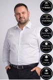 Beyaz Ekstra Büyük Yaka 4 Drop Rahat Kesim Micro Kumaş Kol Düğmeli Regular Fit Erkek Gömlek // 189-1