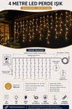 4 Metre 192 LED Profesyonel Perde Led Işık Dış Mekan Kalın Kablolu Beyaz Flaşlı Kafe Restoran Bahçe Teras Aydınlatma