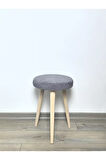 Cozy Peluş Puf Dekoratif Ahşap 3 Ayaklı Tabure Şık Konforlu Yumuşacık Modern ve Rahat Oturak