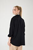Tek Cepli Oversize Keten Gömlek- Siyah