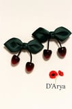DD417 Yeşil Saten Kurdeleli Cam Kiraz Klips Toka (2’li Set)Bebek Çocuk