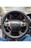 DİKİŞLİ DERİ DİREKSİYON KILIFI DAMARLI SİYAH DERİ MAVİ DİKİŞLİ FORD FOCUS İÇİN HIZLI KARGO