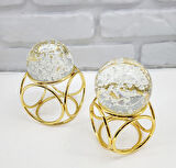 Decodelight Gold Kaplama Metal 2'li Set Salon Küp Model Baloncuklu Cam Toplu Dekor Biblo