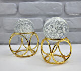 Decodelight Gold Kaplama Metal 2'li Set Salon Küp Model Baloncuklu Cam Toplu Dekor Biblo