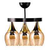 DEDE ÜÇLÜ EMBUDO TEPSİLİ AVİZE GOLD HUNİ BAL CAMLI