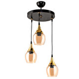 DEDE ÜÇLÜ EMBUDO TEPSİLİ AVİZE GOLD HUNİ BAL CAMLI