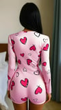 Pink Heart Dream Pamuklu Pembe Kalp Desenli Düğmeli Uzun Kol Tulum Pijama