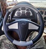 DİKİŞLİ DİREKSİYON KILIFI SİYAH DERİ GRİ DERİ GRİ DİKİŞLİ FORD TIR KAMYON İÇİN