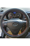 DİKİŞLİ DİREKSİYON KILIFI SİYAH DAMARLI DERİ KIRMIZI DİKİŞLİ HYUNDAİ ACCENT ERA İÇİN