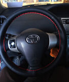 DİKİŞLİ DİREKSİYON KILIFI SİYAH DERİ KIRMIZI DİKİŞLİ TOYOTA YARİS İÇİN